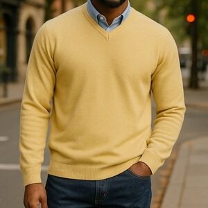 Men's V-Neck Sweater in Yellow